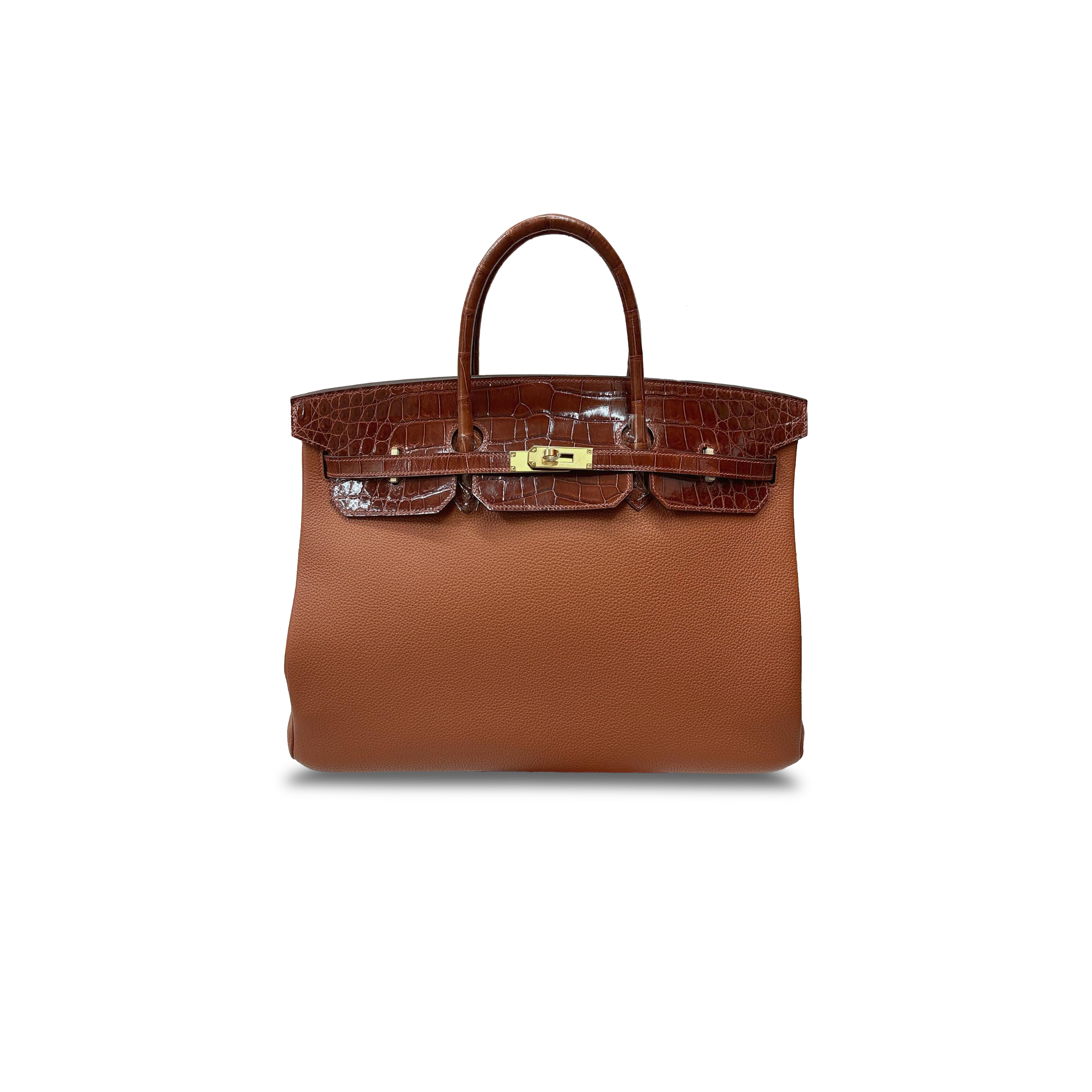 HERMÈS MASTER BIRKIN 30 CROCODILE AND TOGO LEATHER GOLDEN BROWN GOLD BUCKLE H076235CK06 (30*22*16cm)